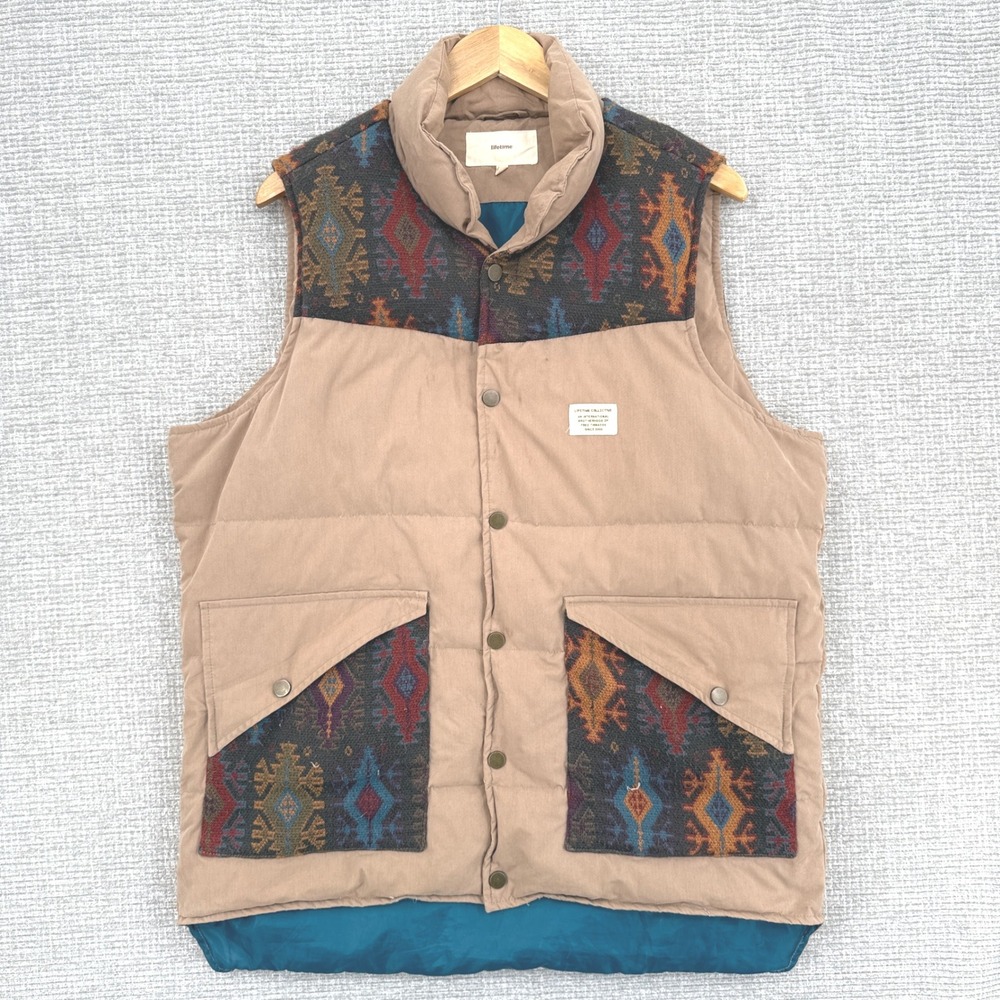 Lifetime‎ Puffer Vest Aztec Print Down Filled Quilted Sz L Western Cowboy Boho